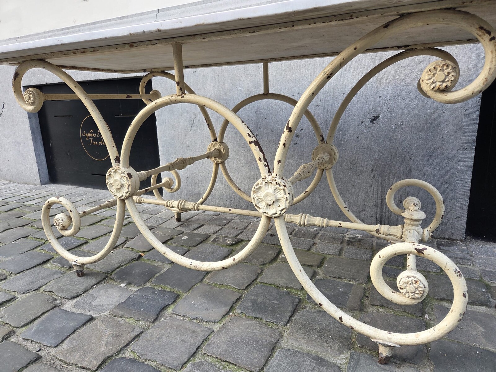 Cast iron butcher's table with marble top, late 19th century