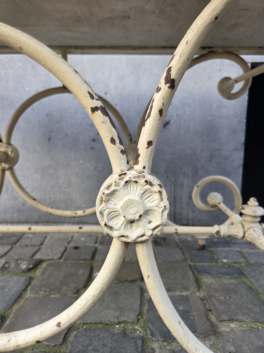 Cast iron butcher's table with marble top, late 19th century