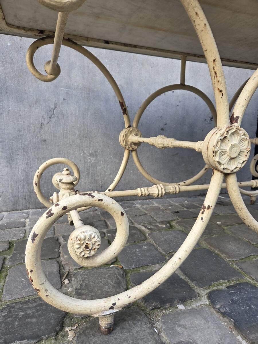Cast iron butcher's table with marble top, late 19th century