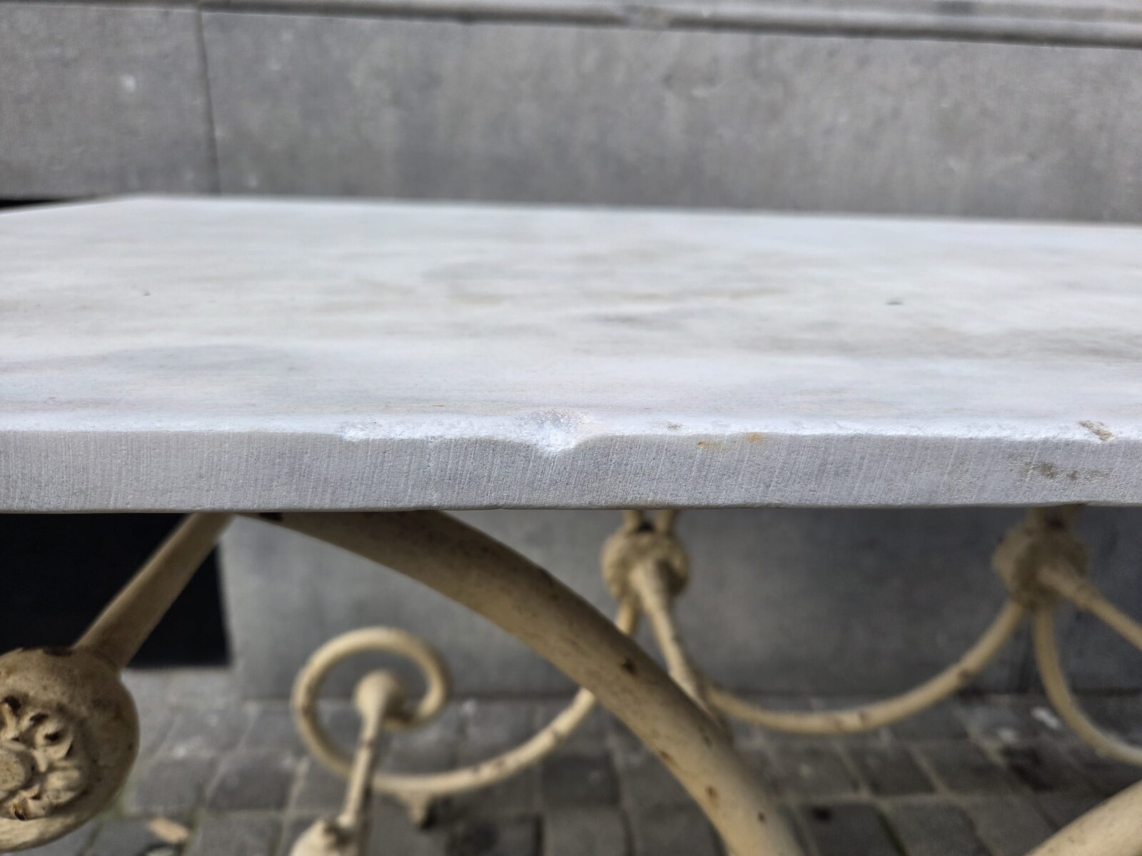 Cast iron butcher's table with marble top, late 19th century