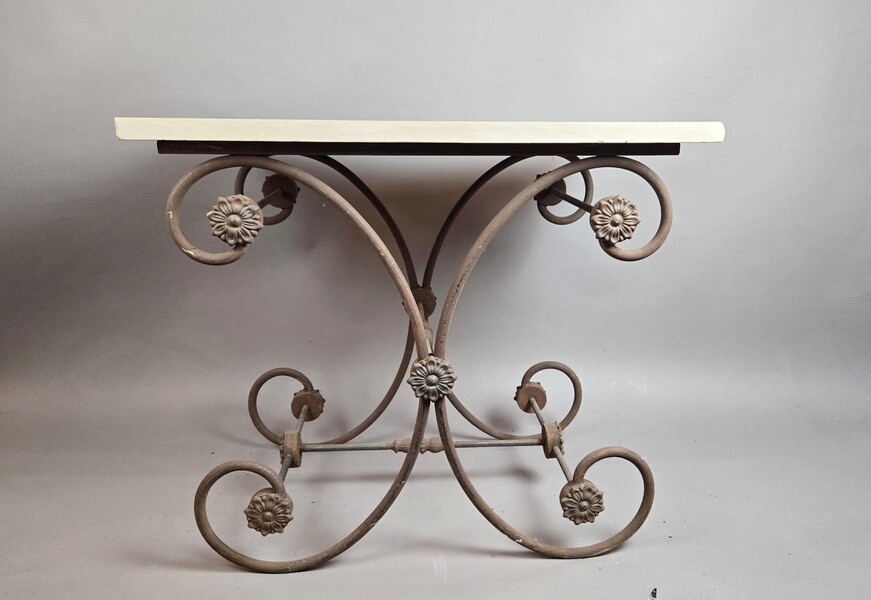 Cast iron butcher's table with marble top, late 20th century