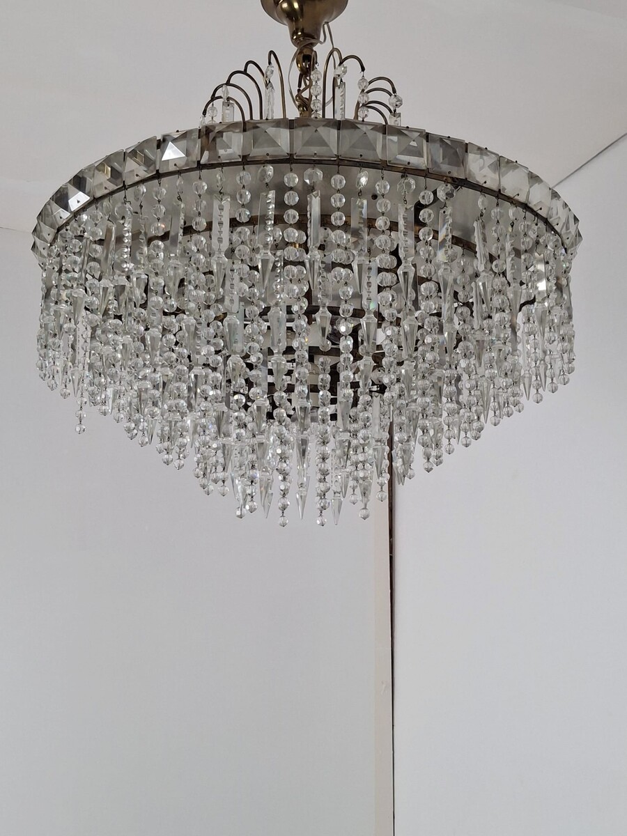 Ceiling light with glass pendants, circa 1940
