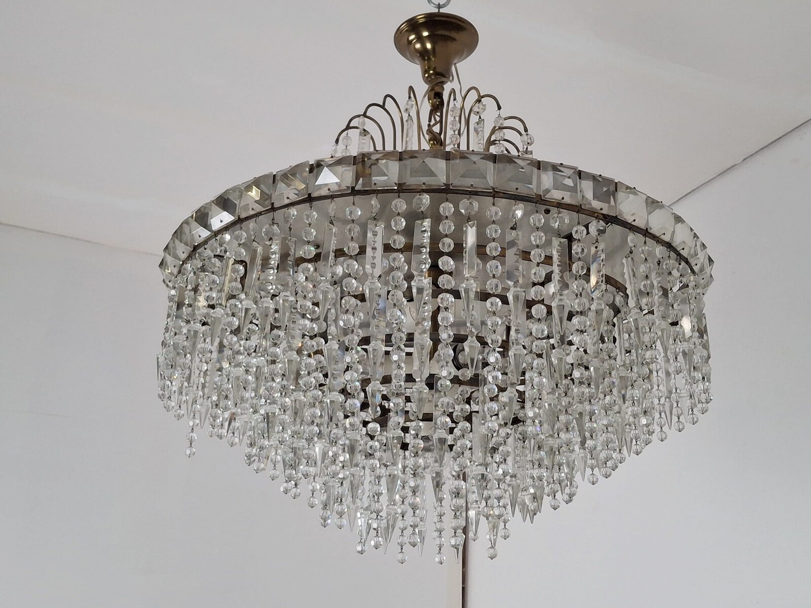 Ceiling light with glass pendants, circa 1940