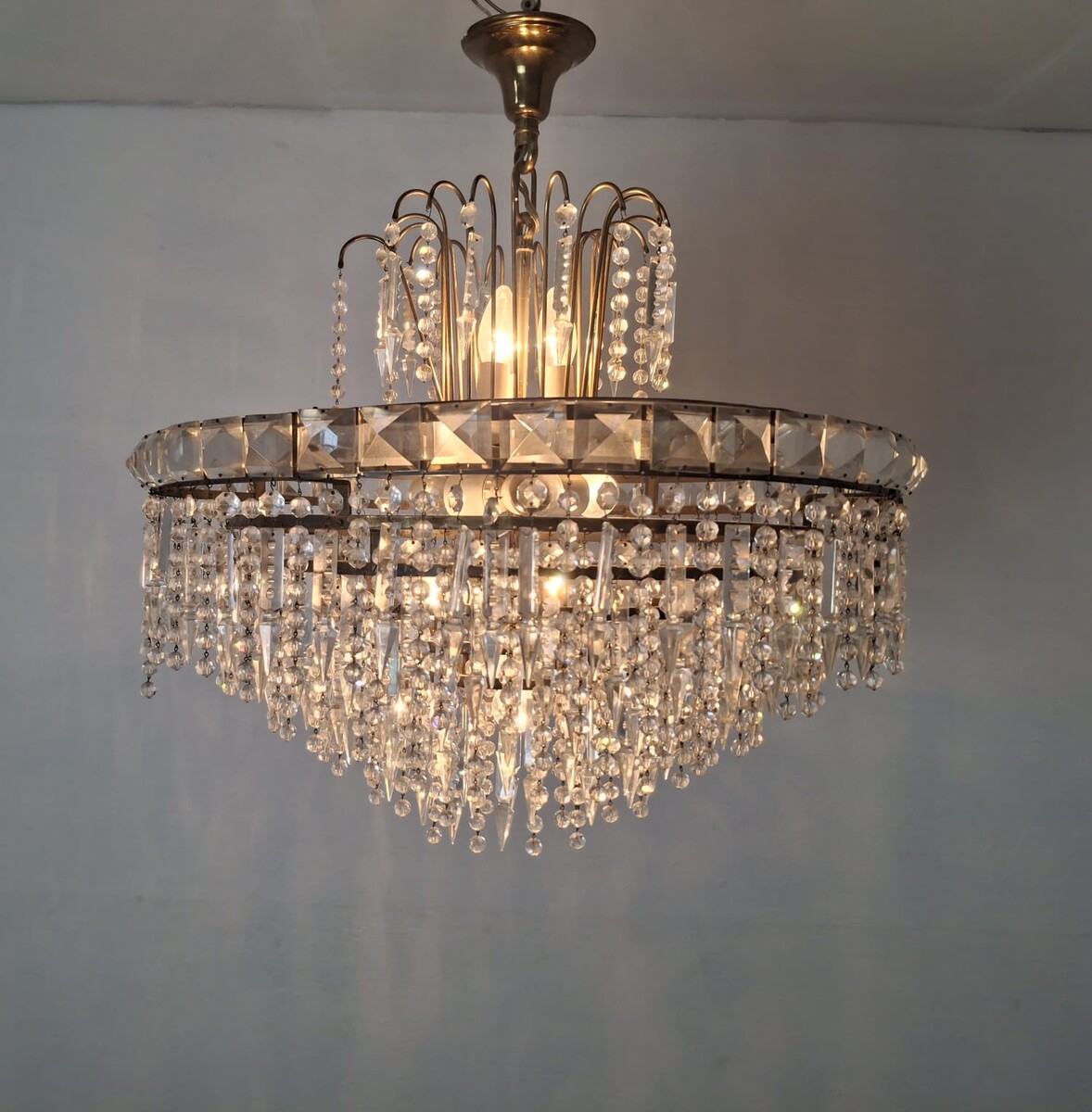 Ceiling light with glass pendants, circa 1940