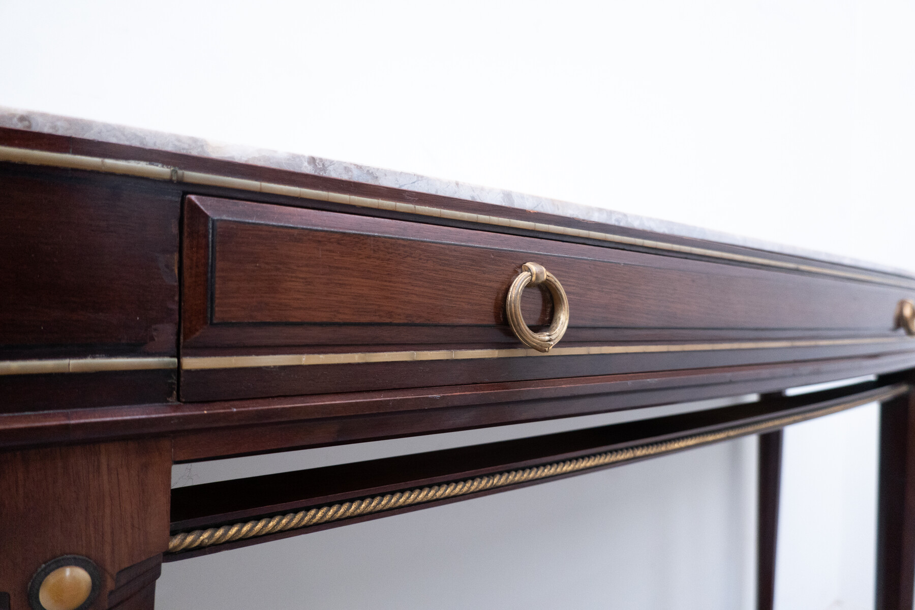 Chambon, console in mahogany, marble and gilt bronze