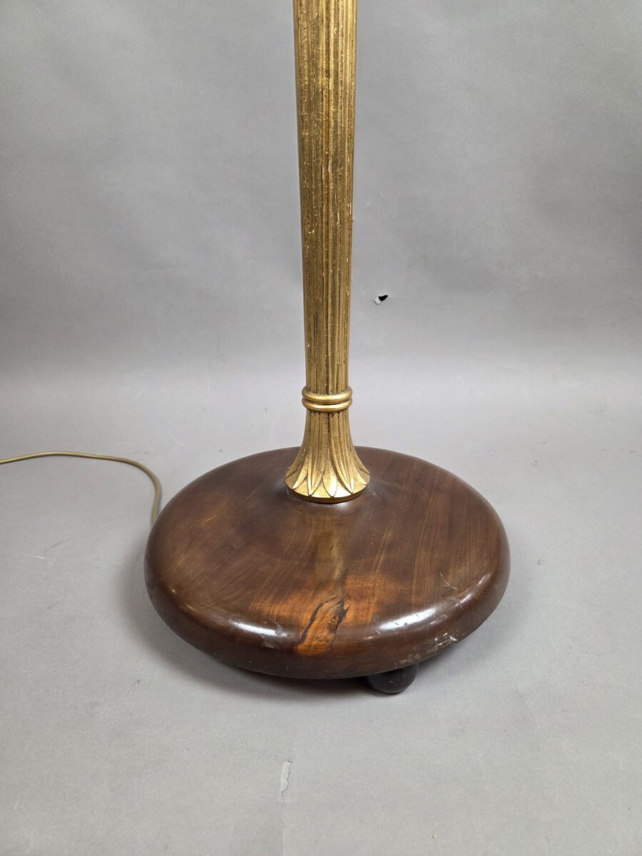 Chambon, weathered and gilded wooden floor lamp, circa 1940