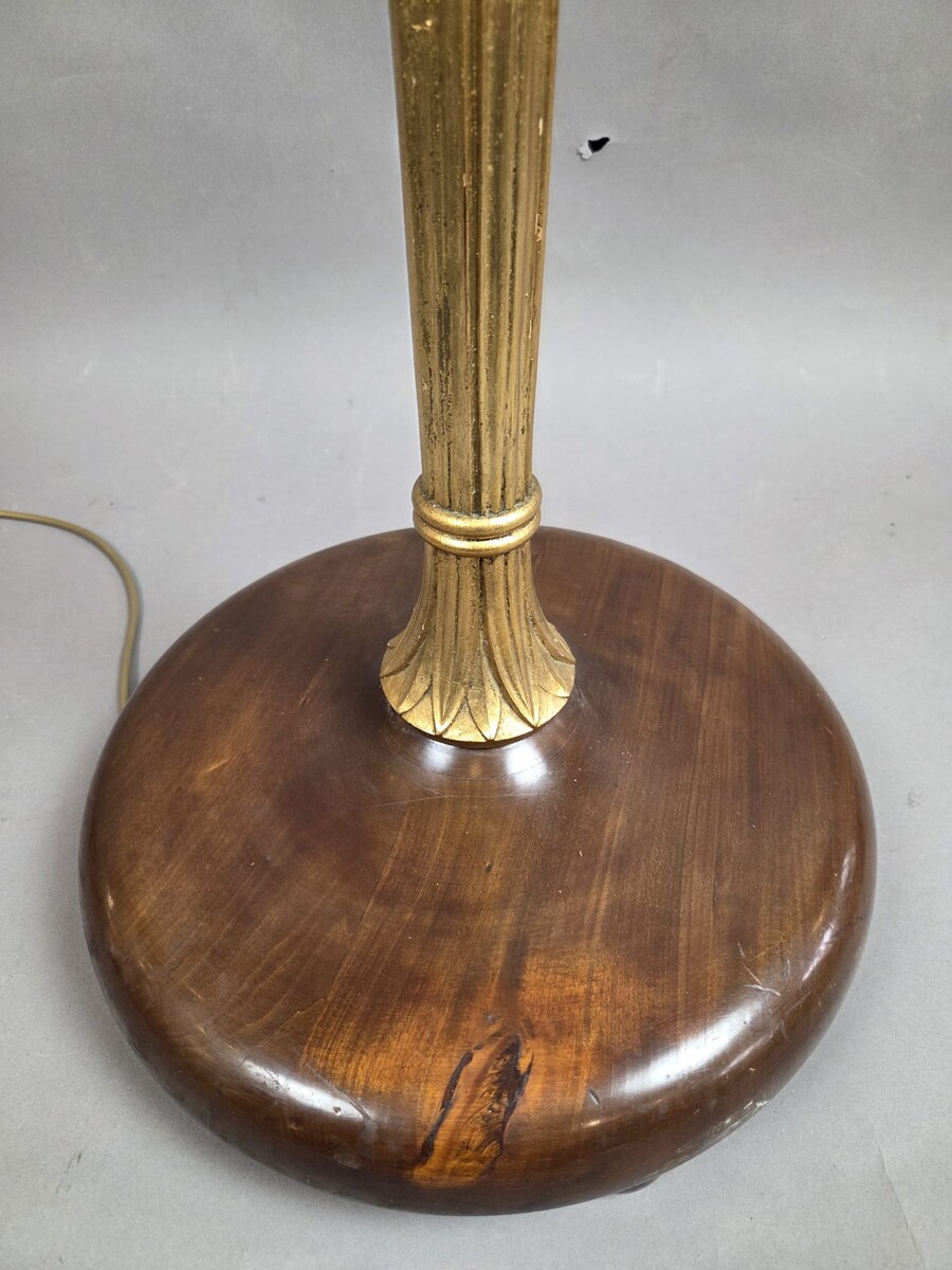 Chambon, weathered and gilded wooden floor lamp, circa 1940