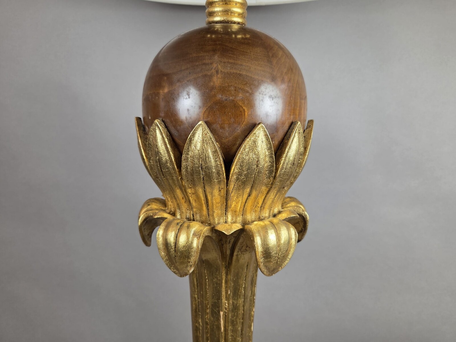 Chambon, weathered and gilded wooden floor lamp, circa 1940