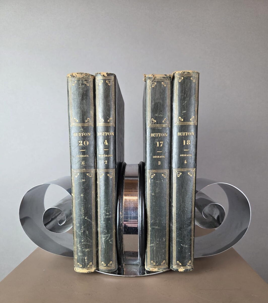 chrome-plated metal and lacquered wood bookend, circa 1935