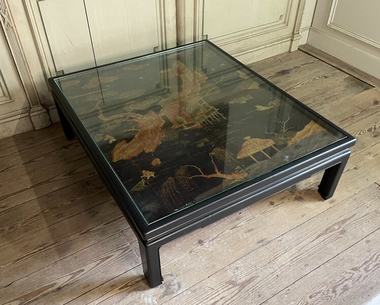 Coffeetable, Japanese Lacquer Panel From The Nineteenth Century, Asian Inspired Table