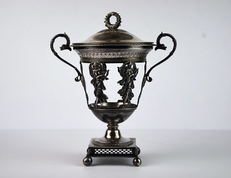 Confiturier Charles X in solid silver, early 19th (glass missing)