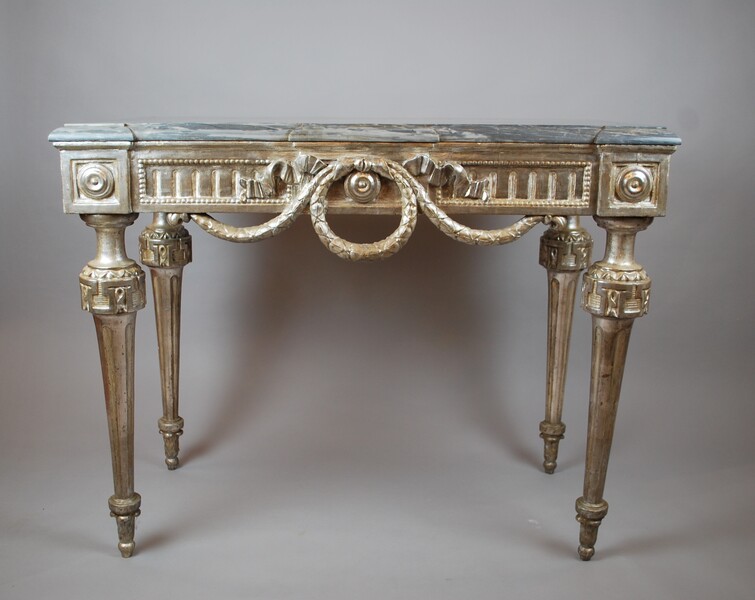 Console in silver wood and marble tablet, Italy 18th