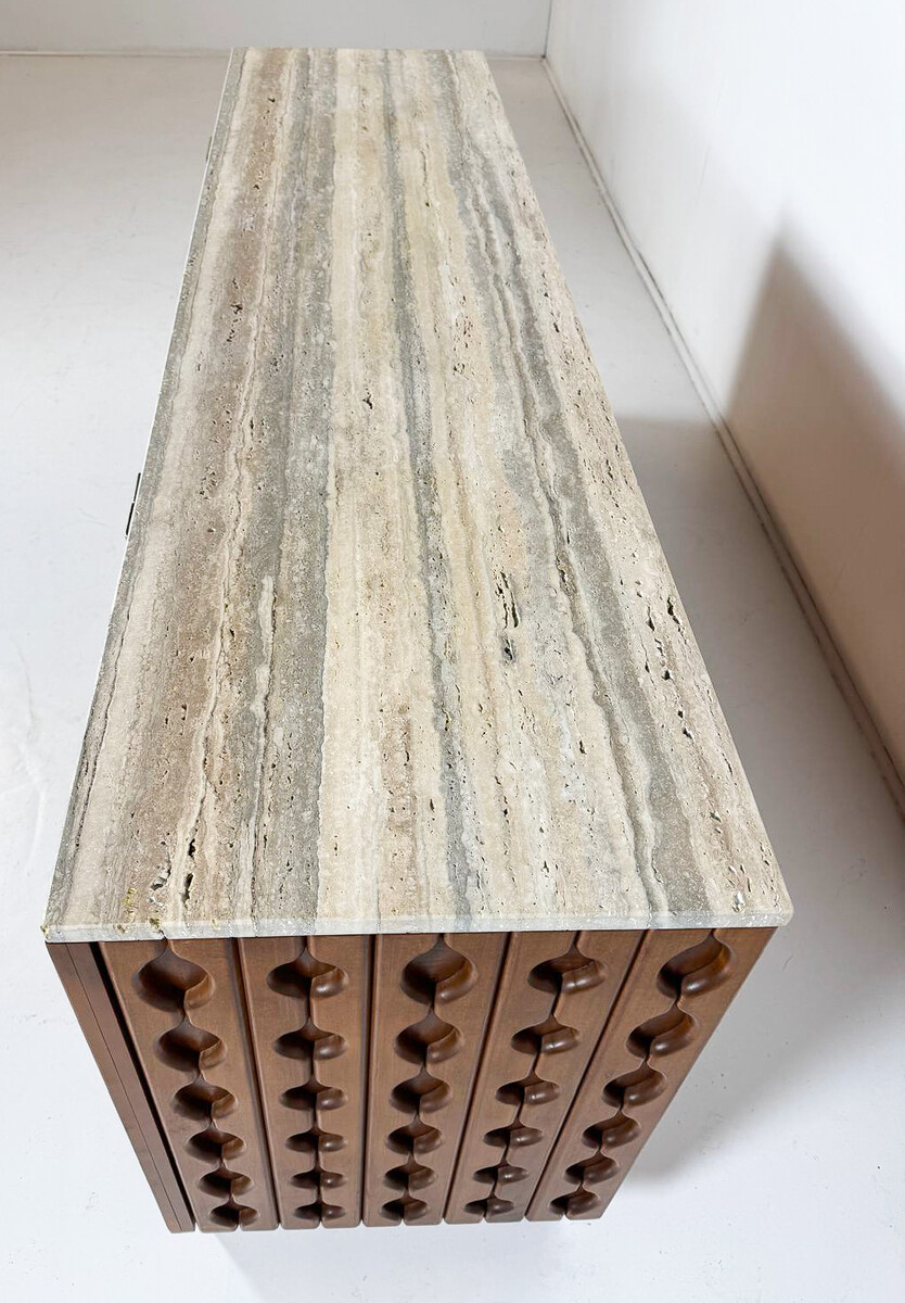 Contemporary sideboard in wood and travertine, Italy