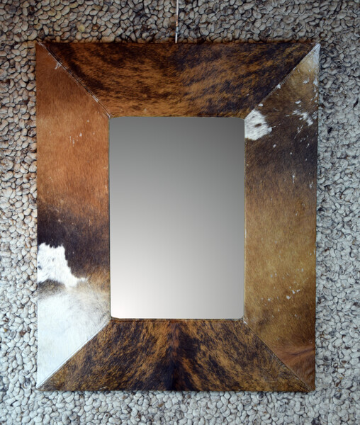 Cow leather framed mirror