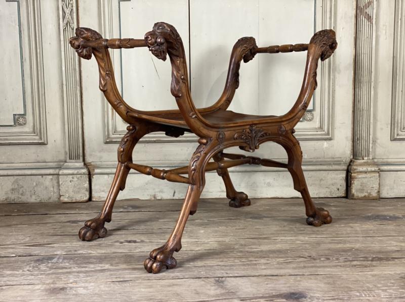 Curule seat in fruit wood, late 19th C.