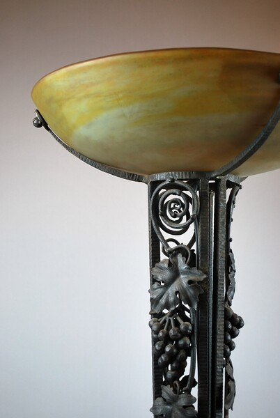 DAUM, glass paste and wrought iron floor lamp