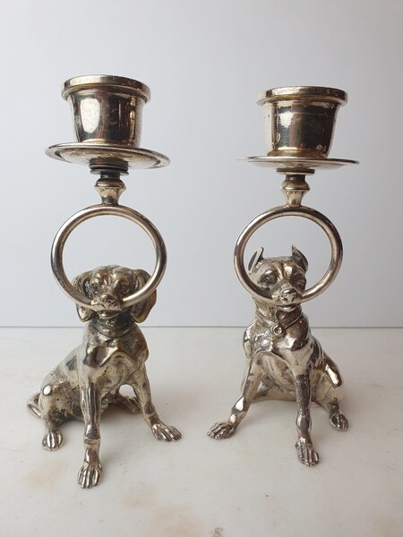 Dior, Pair of silvered bronze candlesticks