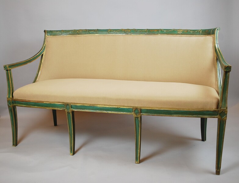 Directoire sofa in carved and patinated wood, Italy 19th