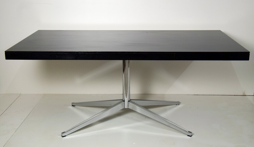 Double sided desk in black lacquered wood and chromed steel base - Florence Knoll - 4 drawers -1960