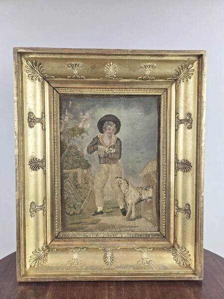 Embroidery with its gilded wooden frame from the Empire period