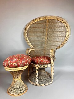  Emmanuelle Peacock Armchair with Ottoman, circa 1970