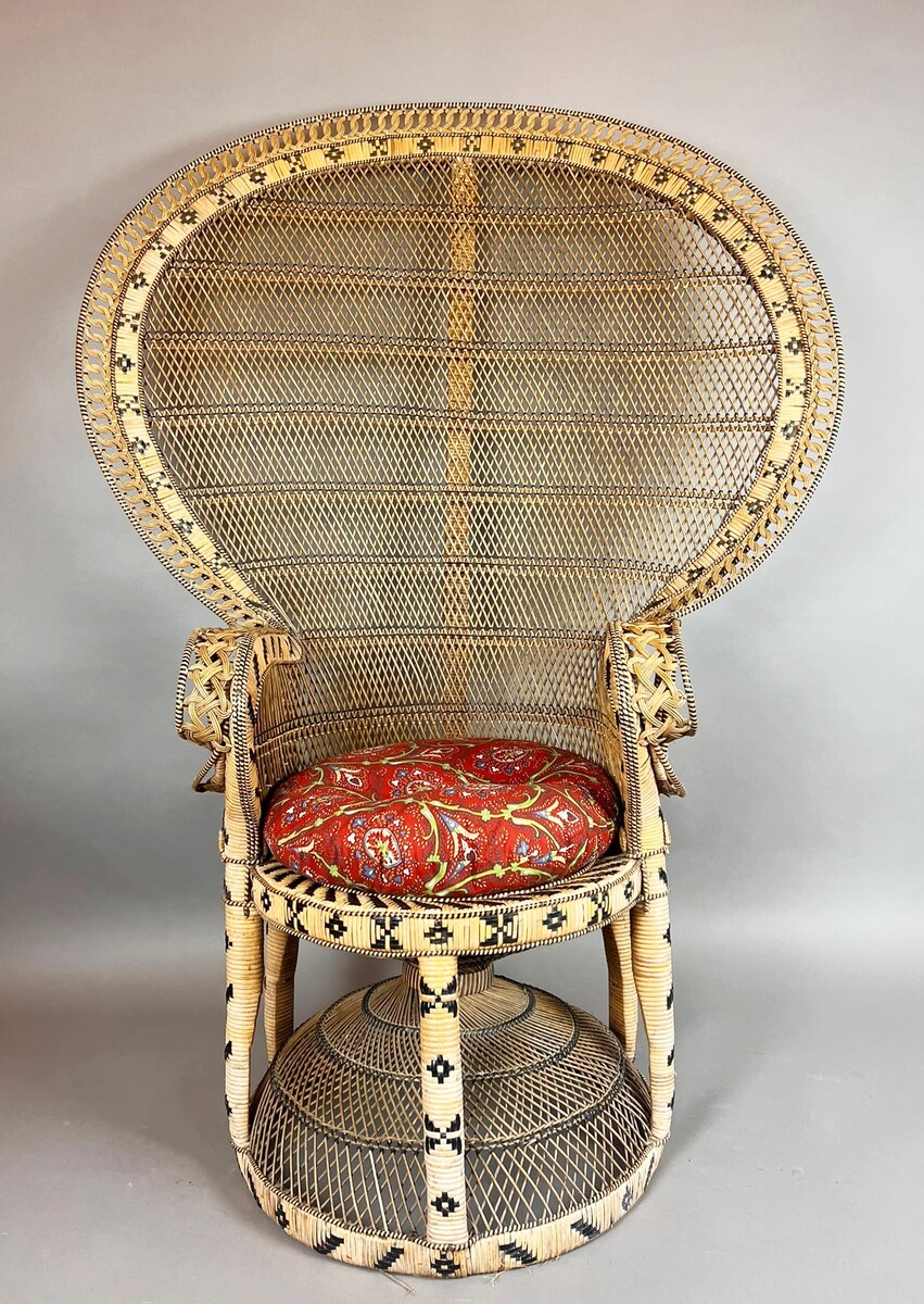  Emmanuelle Peacock Armchair with Ottoman, circa 1970