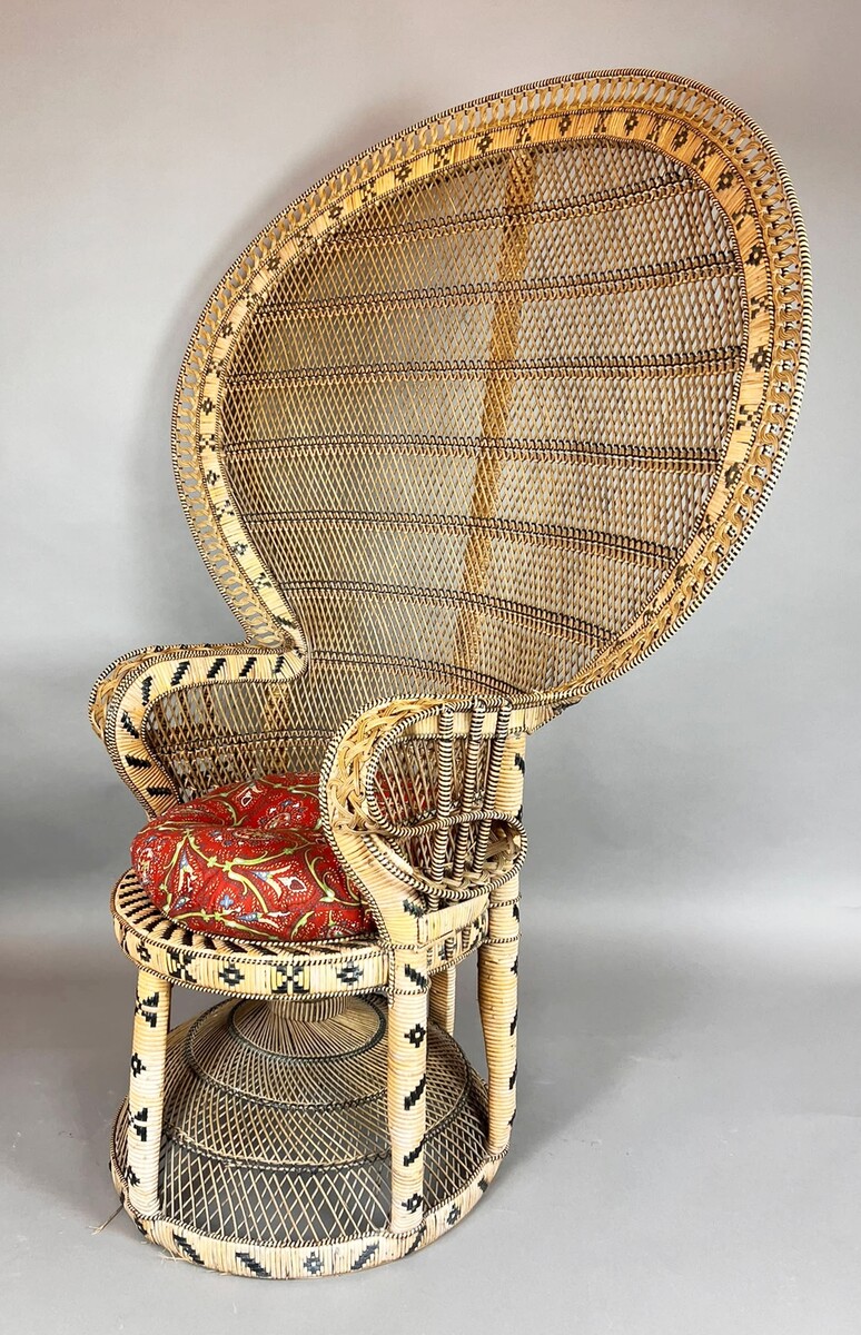  Emmanuelle Peacock Armchair with Ottoman, circa 1970