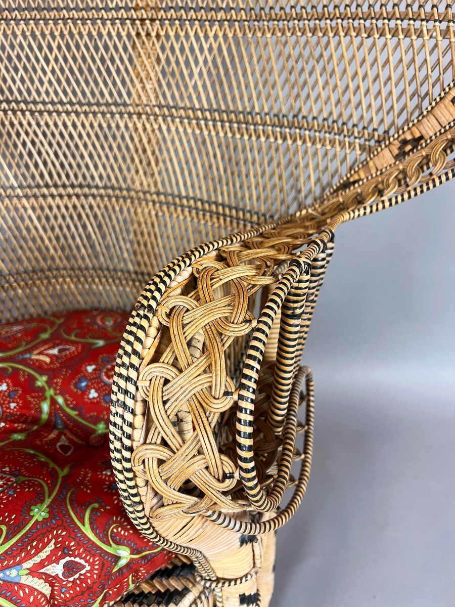  Emmanuelle Peacock Armchair with Ottoman, circa 1970