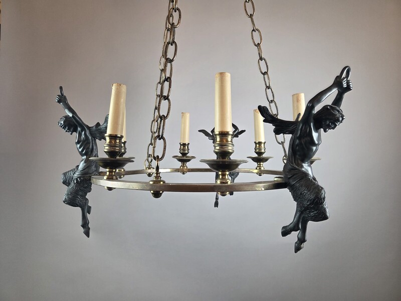 Empire chandelier in brass and bronze with black patina