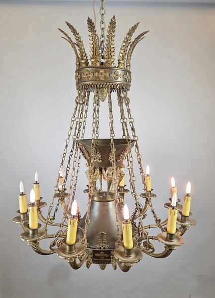 Empire chandelier in sheet metal, bronze and brass, 19th century