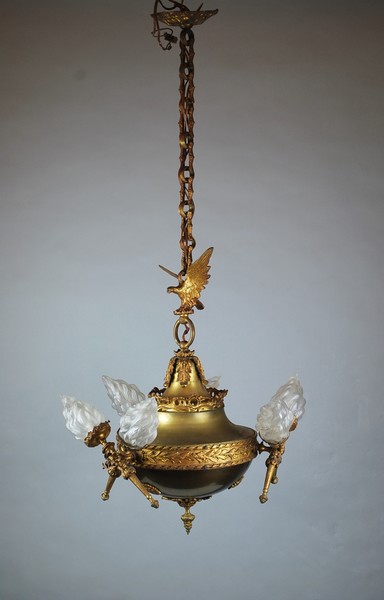Empire chandelier with 6 lights in gilded bronze