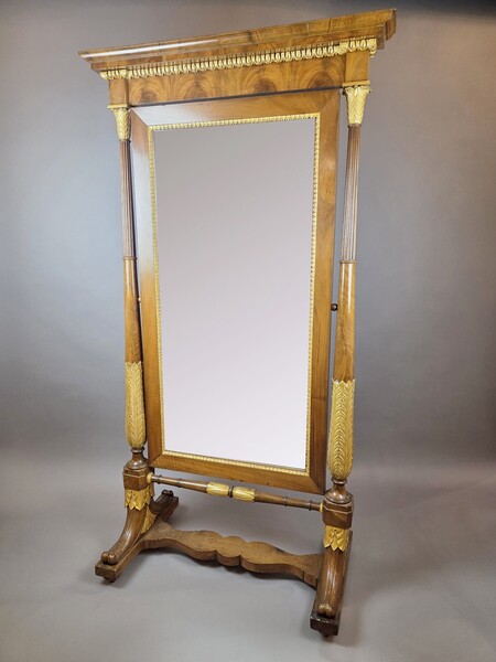 Empire mahogany and giltwood psyche mirror, 19th century