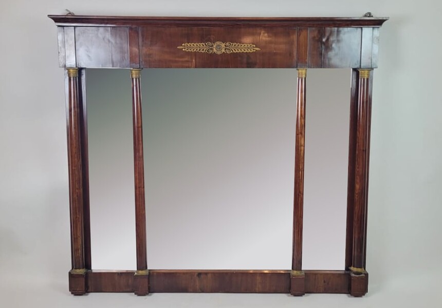 Empire mirror with mahogany and bronze columns