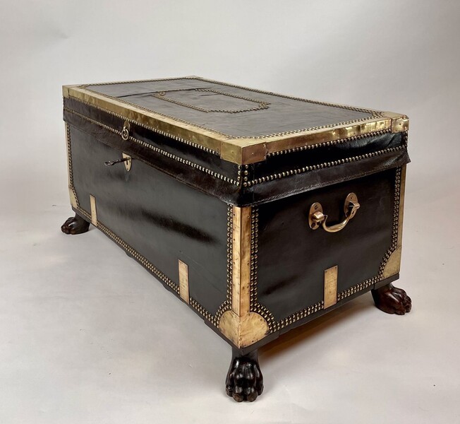 Empire period chest in leather and brass