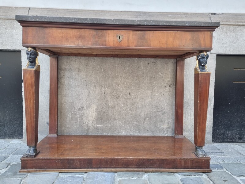 Empire period console in mahogany and marble tablet.