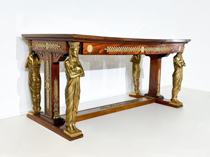Empire style double-sided desk in mahogany and gilded bronze