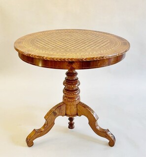 Finely inlaid pedestal table, 19th