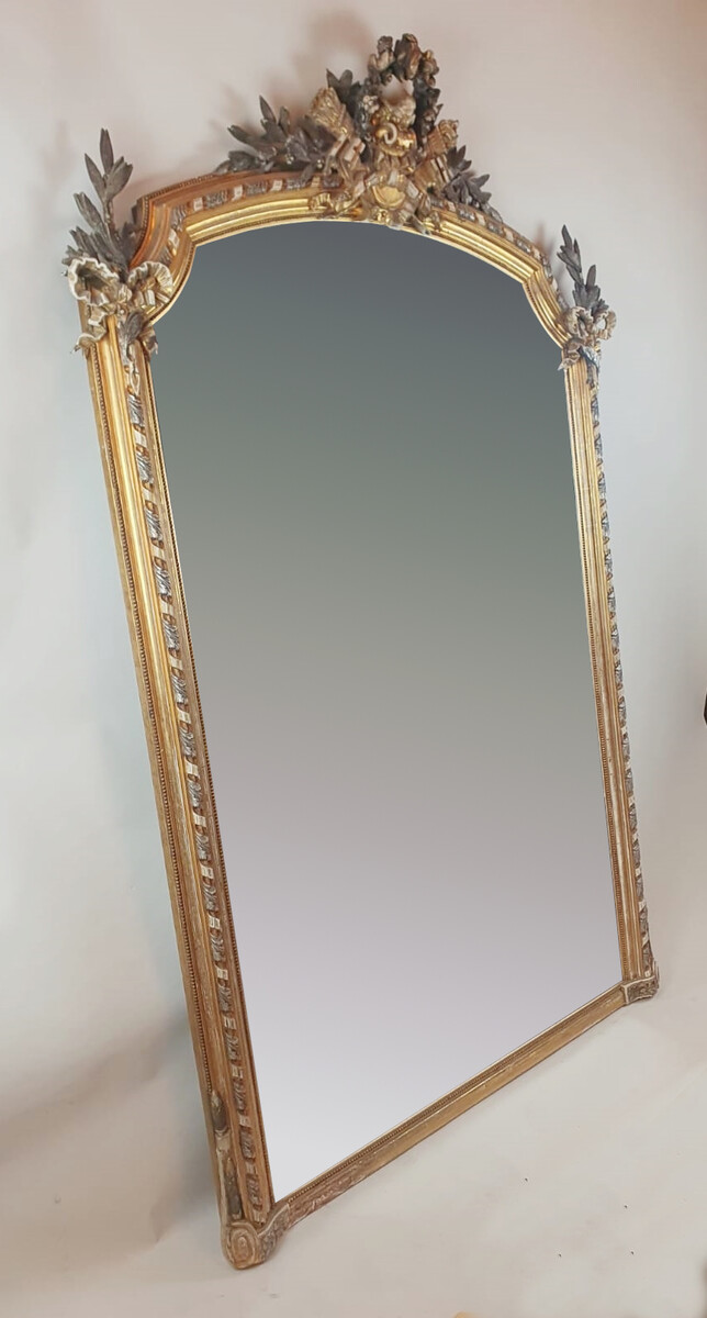 Fireplace mirror in wood and gilded stucco, 19th