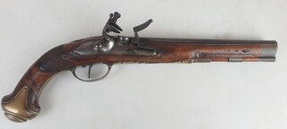 Flintlock pistol, punched and signed conon, bronze mounts, worked wooden mount, inch piece, Germany circa 1780