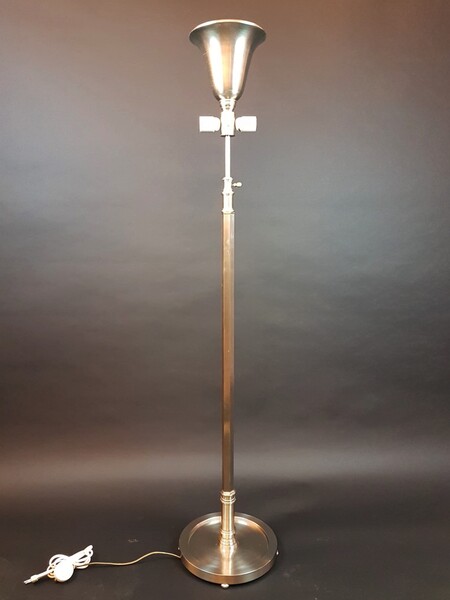 Floor lamp in chromed metal with adjustable height, circa 1940