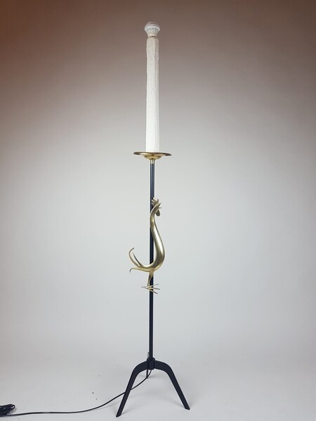 Floor lamp in wrought iron and brass, circa 1950
