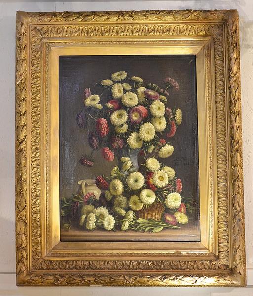 Flowers painting, signed P De Vos, Gent 1885