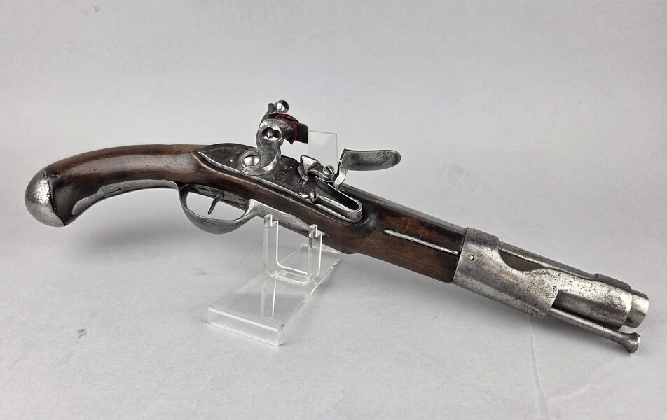 French Revolutionary Pistol Model 1763-66, breech end marked M1763, lock signed Manufacture de Liberville, inspector's mark, perfect mechanical and aesthetic condition, between 1792 and 1795