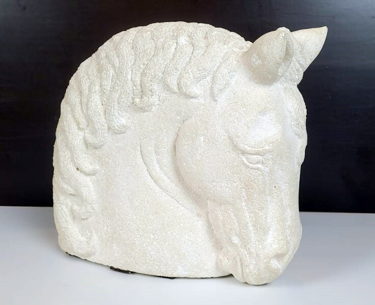 French stone horse head monogrammed SW