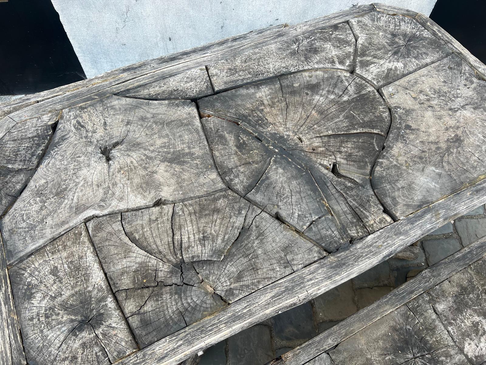 Garden set including table and 2 benches, early 20th