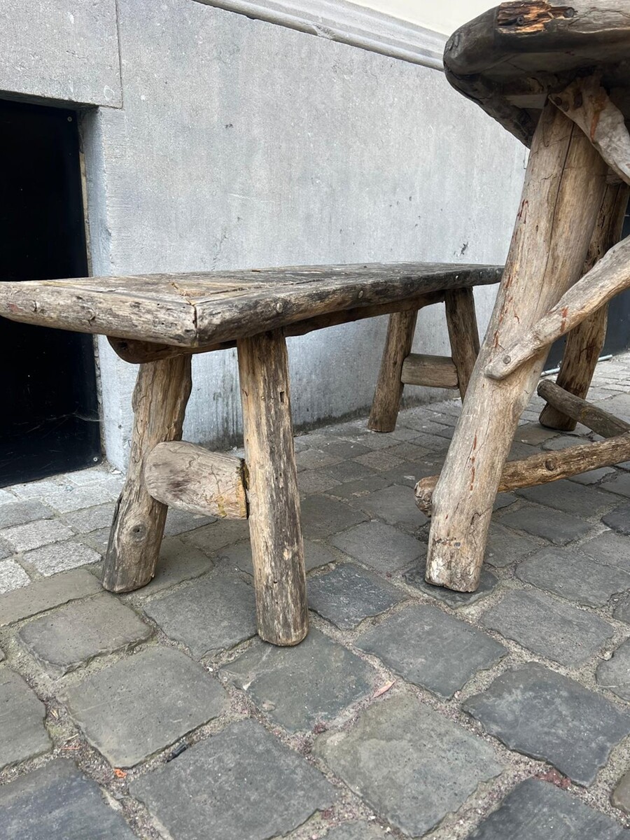 Garden set including table and 2 benches, early 20th