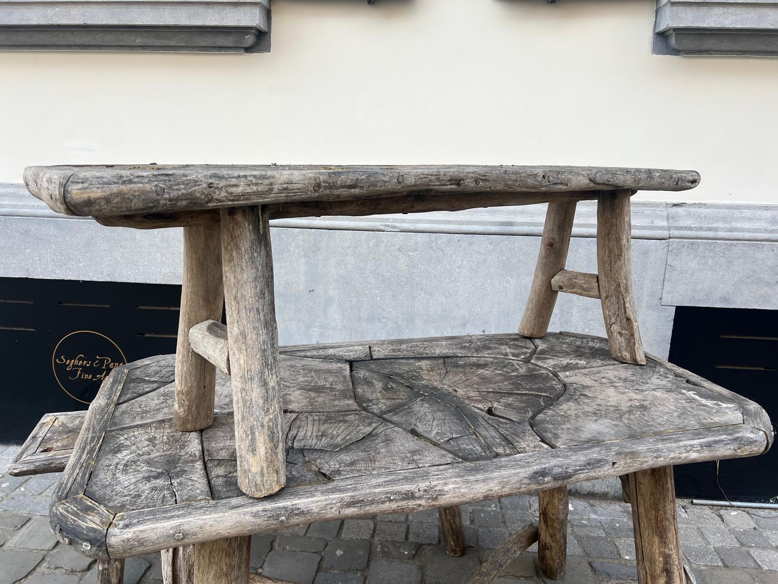 Garden set including table and 2 benches, early 20th