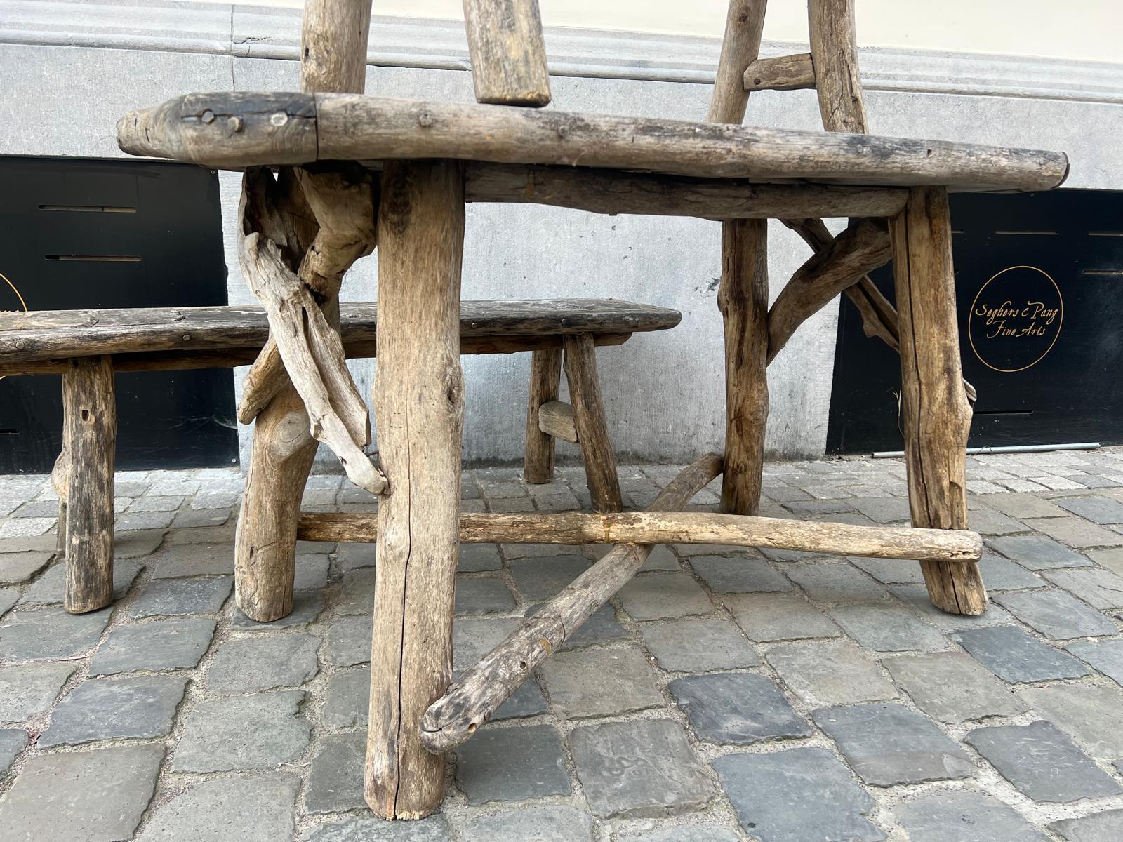 Garden set including table and 2 benches, early 20th