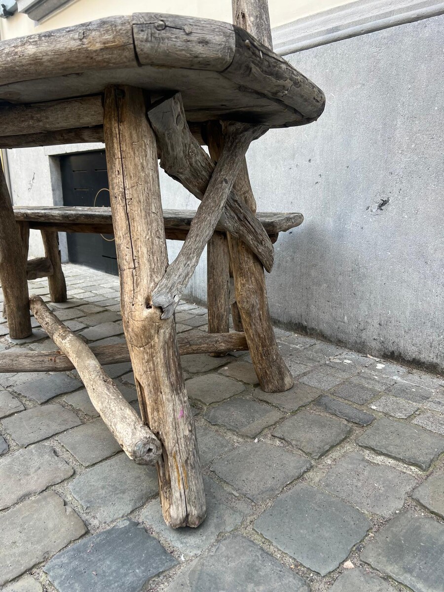 Garden set including table and 2 benches, early 20th