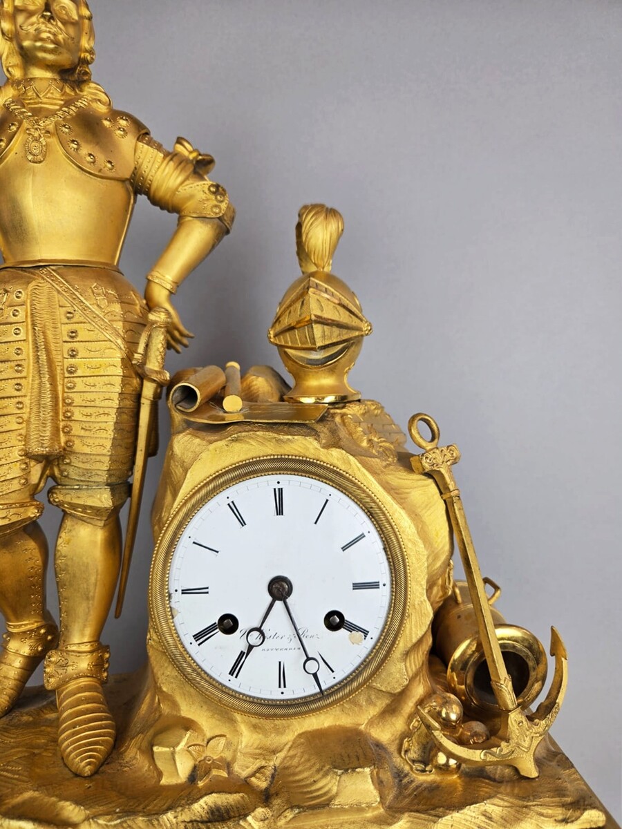 gilded bronze clock figuring the Admiral Michiel de Ruyter